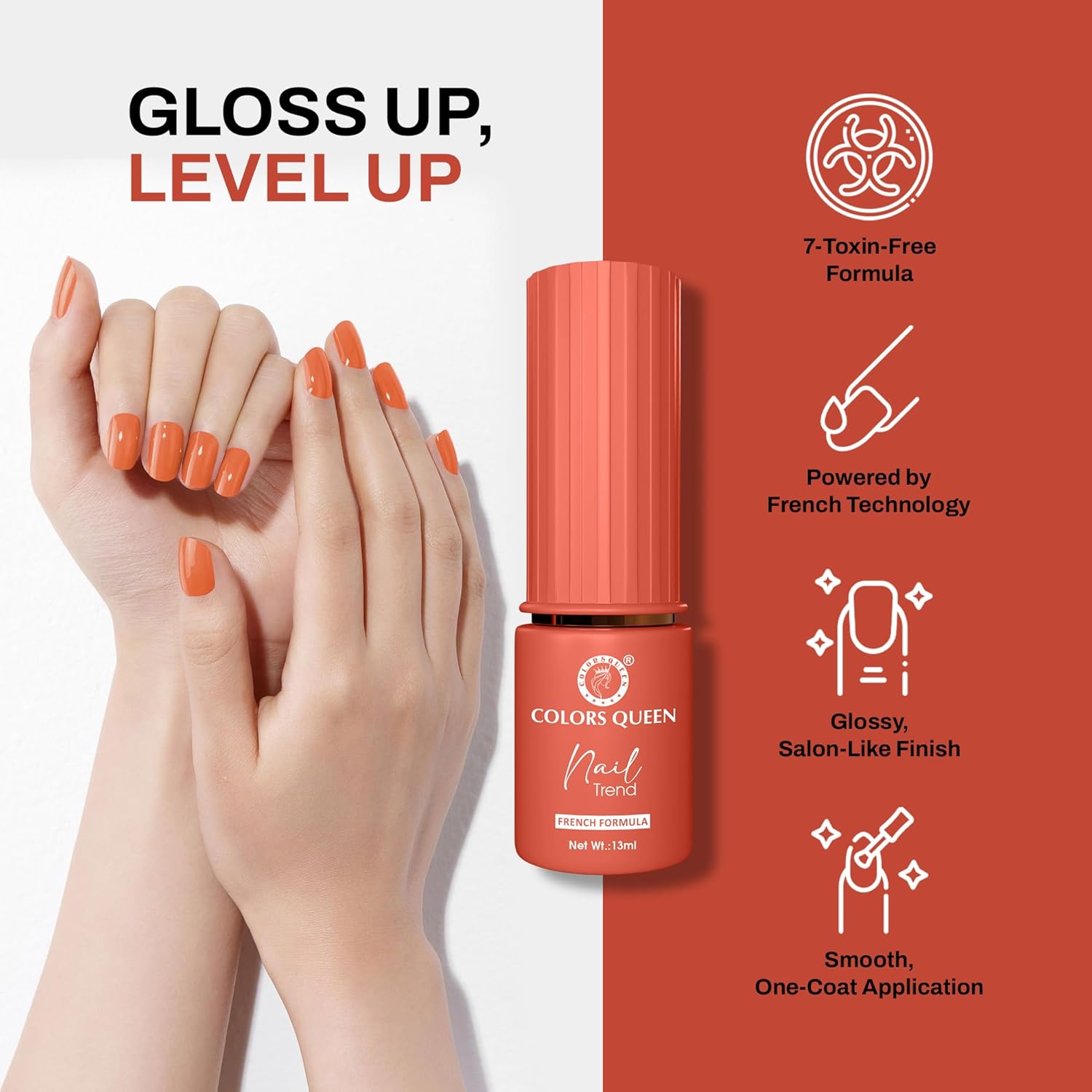 Colors Queen Nail Trend Glossy Nail Polish | Chip Resisting & Quick Drying Nail Paint with High Shine | 7 Toxin Free Formula | Vegan & Cruelty Free | Long Lasting & Vibrant Nail Paint for Women (Leo, 13ml) - View 5 of 5