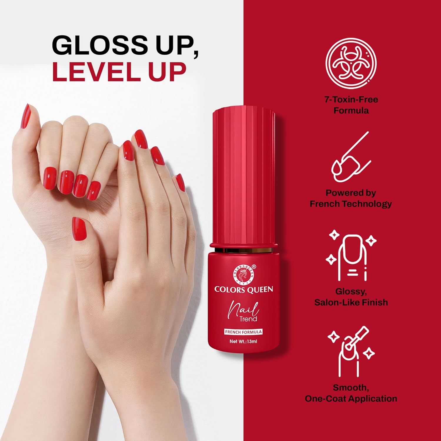 Colors Queen Nail Trend Glossy Nail Polish | Chip Resisting & Quick Drying Nail Paint with High Shine | 7 Toxin Free Formula | Vegan & Cruelty Free | Long Lasting & Vibrant Nail Paint for Women (Toreador, 13ml) - View 5 of 5