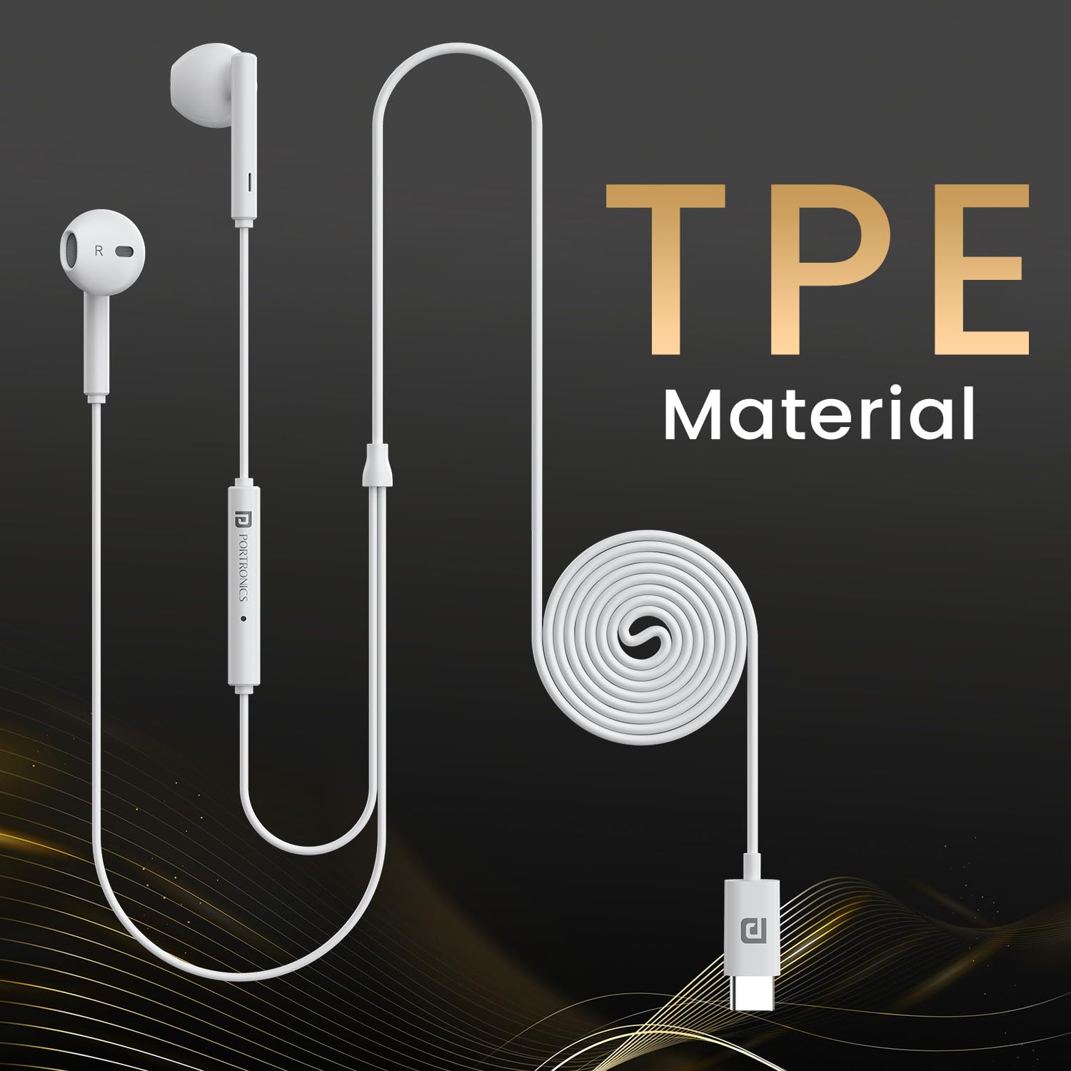 Portronics Conch Theta C in Ear Type C Wired Earphones with in Line HD Mic, Powerful Audio, 14.2mm Driver, Unique Earbuds Design, TPE Anti Tangle Wire, in line Controls, Wide Compatibility(White) - View 2 of 6