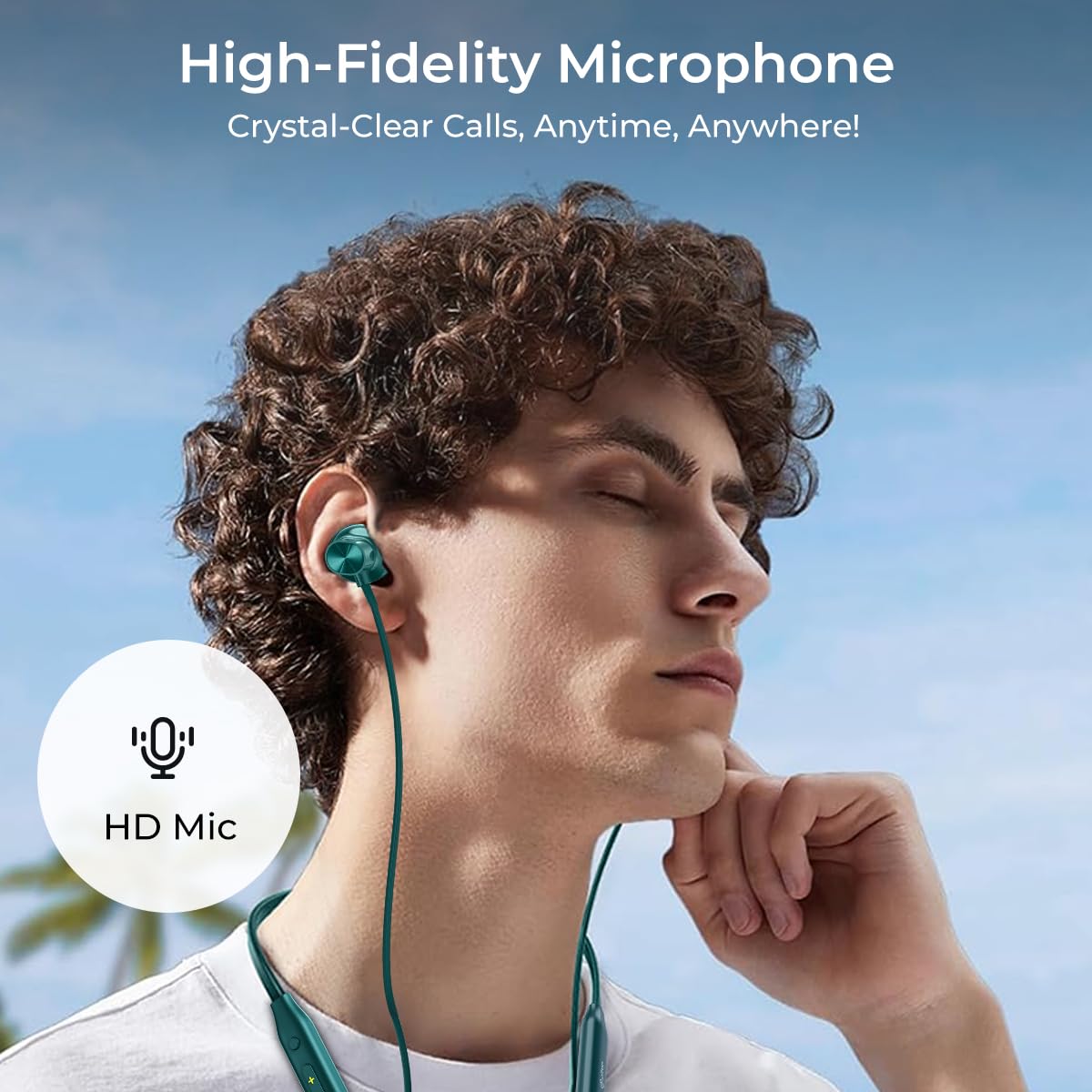 pTron Tangent Rush w/ 50Hrs Playtime, Pristine Sound, Dual-Device Pairing, Bluetooth 5.4 Wireless in-Ear Earphones with Mic, Voice Assistant, Type-C Fast Charging & IPX5 Water Resistant (Forest Green) - View 3 of 5