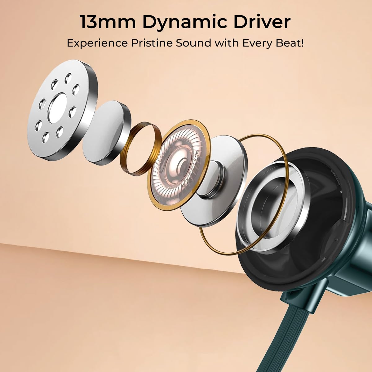 pTron Tangent Rush w/ 50Hrs Playtime, Pristine Sound, Dual-Device Pairing, Bluetooth 5.4 Wireless in-Ear Earphones with Mic, Voice Assistant, Type-C Fast Charging & IPX5 Water Resistant (Forest Green) - View 4 of 5