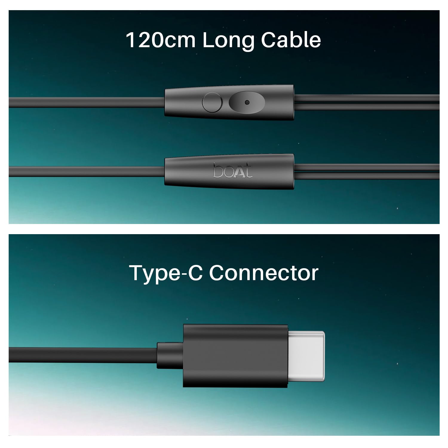Boat Bassheads 300C Wired Earphones,Type-C Jack, 10mm Drivers, Signature Sound, in-Line Microphone, Integrated Controls, Voice Assistant & 120cm Cable (Active Black) - View 4 of 5