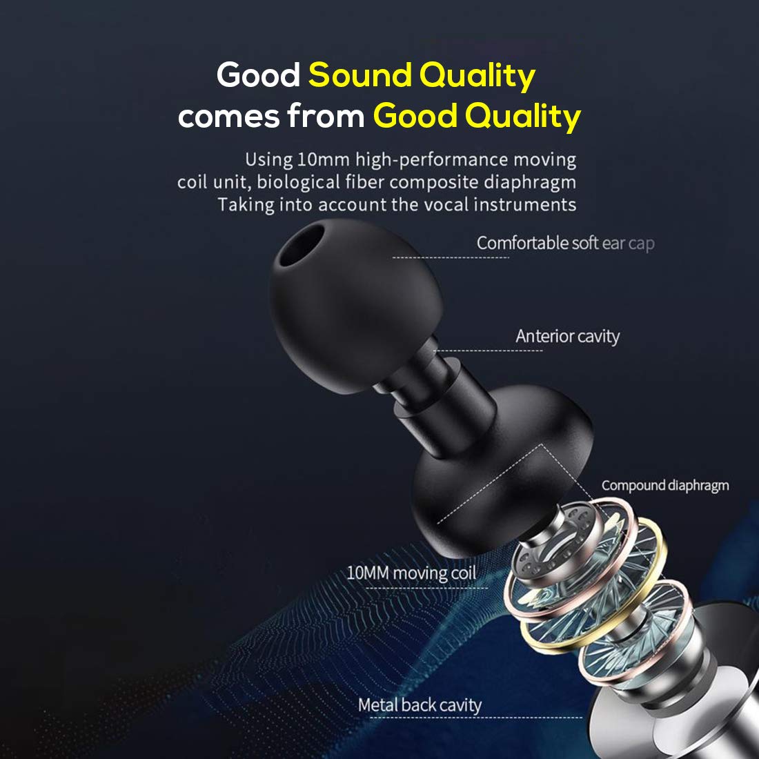 pTron Pride Lite in-Ear Wired in Ear Earphones with in-line Mic, 10mm Driver, Immersive Sound, Metal Buds, Compatible with 3.5mm Aux Port Device & 1.2m Tangle-Free Cable (Metallic Black) - View 3 of 5