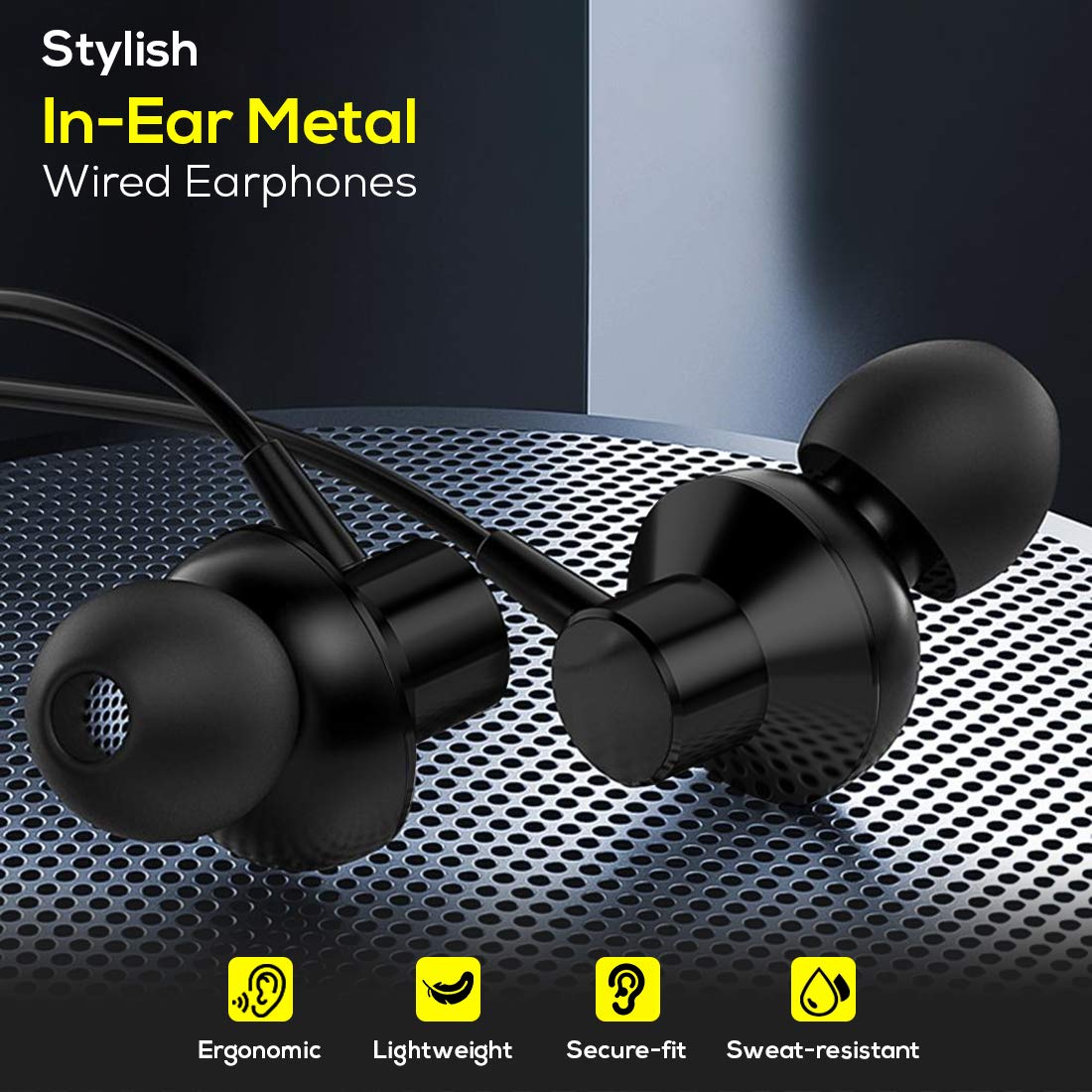 pTron Pride Lite in-Ear Wired in Ear Earphones with in-line Mic, 10mm Driver, Immersive Sound, Metal Buds, Compatible with 3.5mm Aux Port Device & 1.2m Tangle-Free Cable (Metallic Black) - View 5 of 5