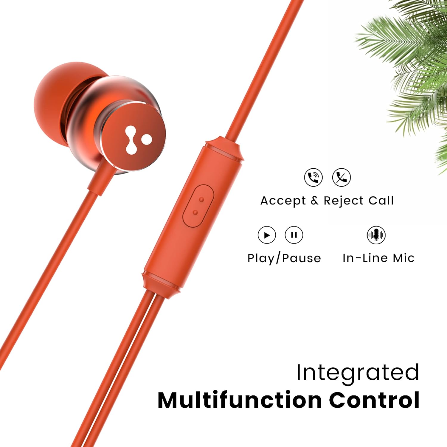 Ambrane Stringz 38 Wired Headphones with Mic, Powerful HD Sound with High Bass, Tangle Free Cable, Comfort in Ear Fit, 3.5mm Jack (Amber Orange) - View 2 of 5