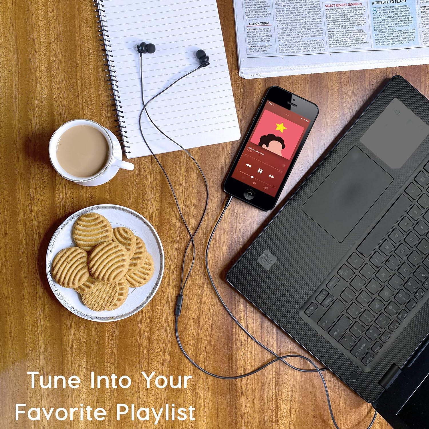 Ambrane Stringz 38 Wired Headphones with Mic, Powerful HD Sound with High Bass, Tangle Free Cable, Comfort in Ear Fit, 3.5mm Jack (Black), Normal - View 2 of 6