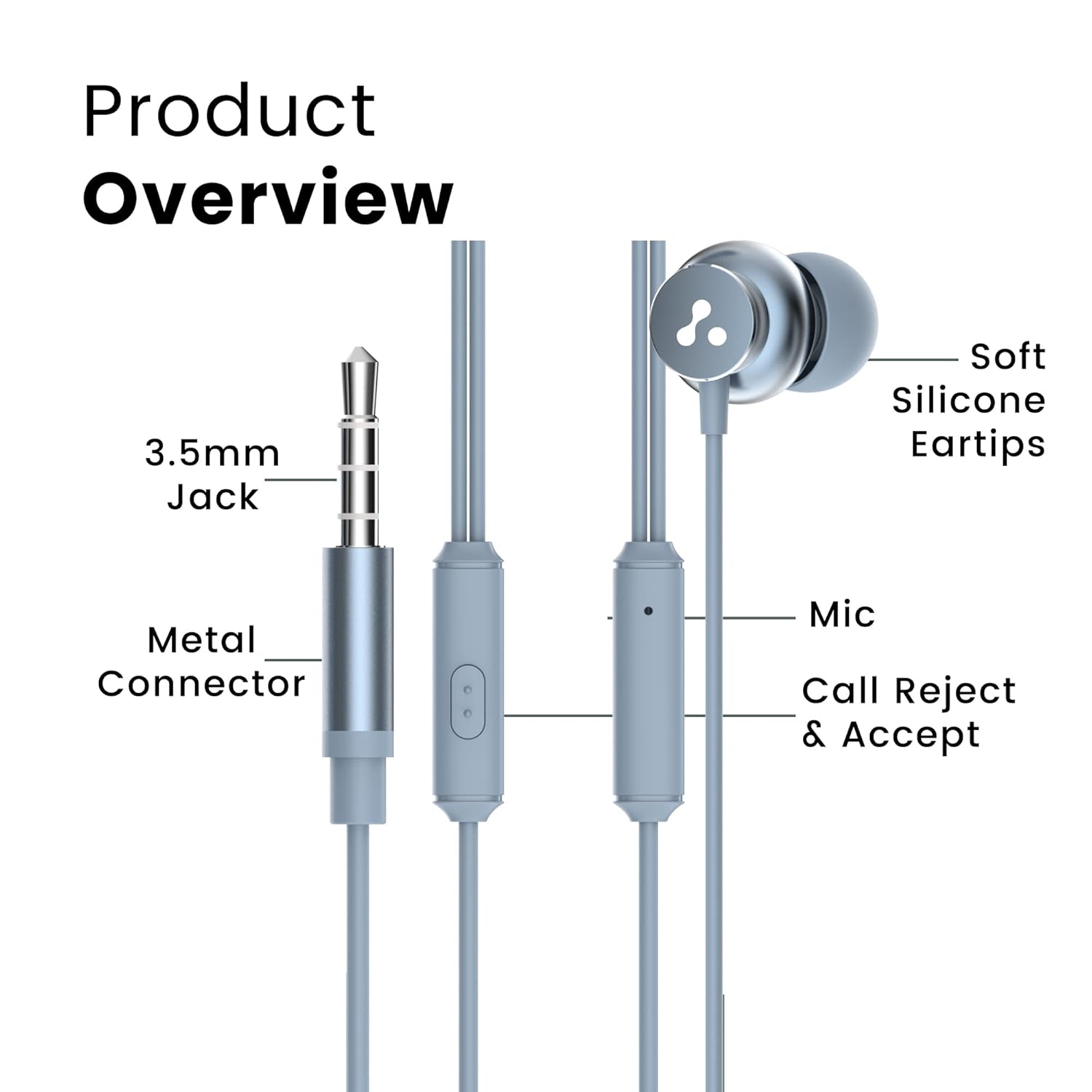 Ambrane Stringz 38 Wired Headphones with Mic, Powerful HD Sound with High Bass, Tangle Free Cable, Comfort in Ear Fit, 3.5mm Jack (Space Grey) - View 2 of 5