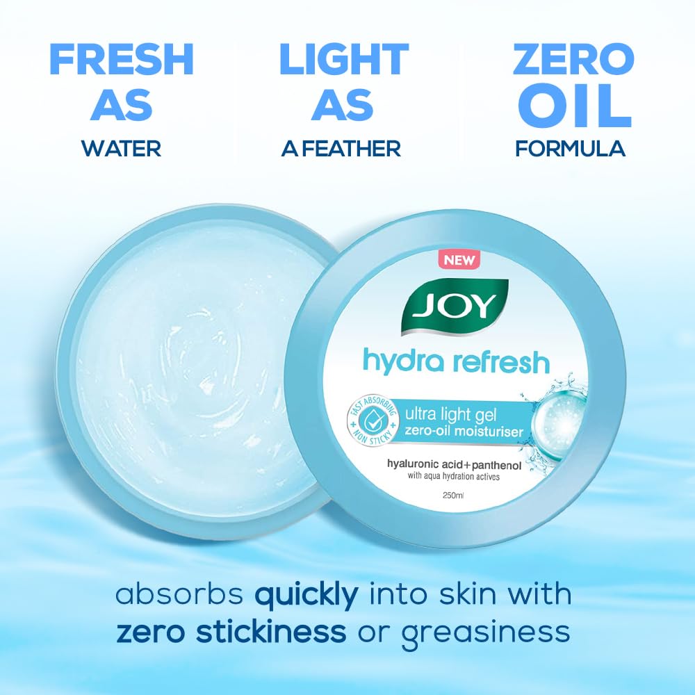 Joy Hydra Refresh Ultra Light Oil-Free Gel Moisturizer for Oily & Acne-Prone Skin | Hyaluronic Acid + Panthenol | 48hr Hydration, Non-Sticky Matte Finish | 150ml - View 3 of 5