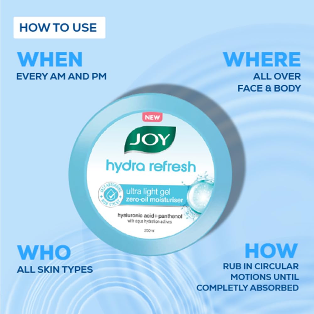 Joy Hydra Refresh Ultra Light Oil-Free Gel Moisturizer for Oily & Acne-Prone Skin | Hyaluronic Acid + Panthenol | 48hr Hydration, Non-Sticky Matte Finish | 150ml - View 4 of 5