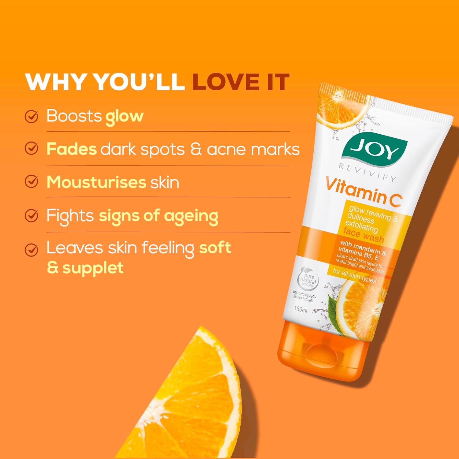Joy Vitamin C Face Wash For Glowing Skin (100ml) | Brightening Face Wash Enriched with Vitamin B5 & E For Sun Protection & Dead Skin Removal | For Women & Men - View 2 of 5