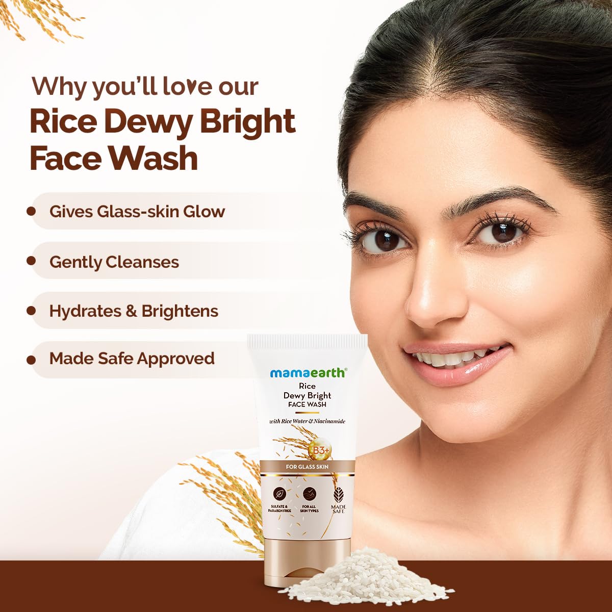 Mamaearth Rice Dewy Bright Face Wash With Rice Water & Niacinamide for Glass Skin | For Hydrated & Even skin Tone | Glowing & Brightening | Korean skin Care Product | For All skin Types | For Men & Women | 150 ml - View 6 of 7