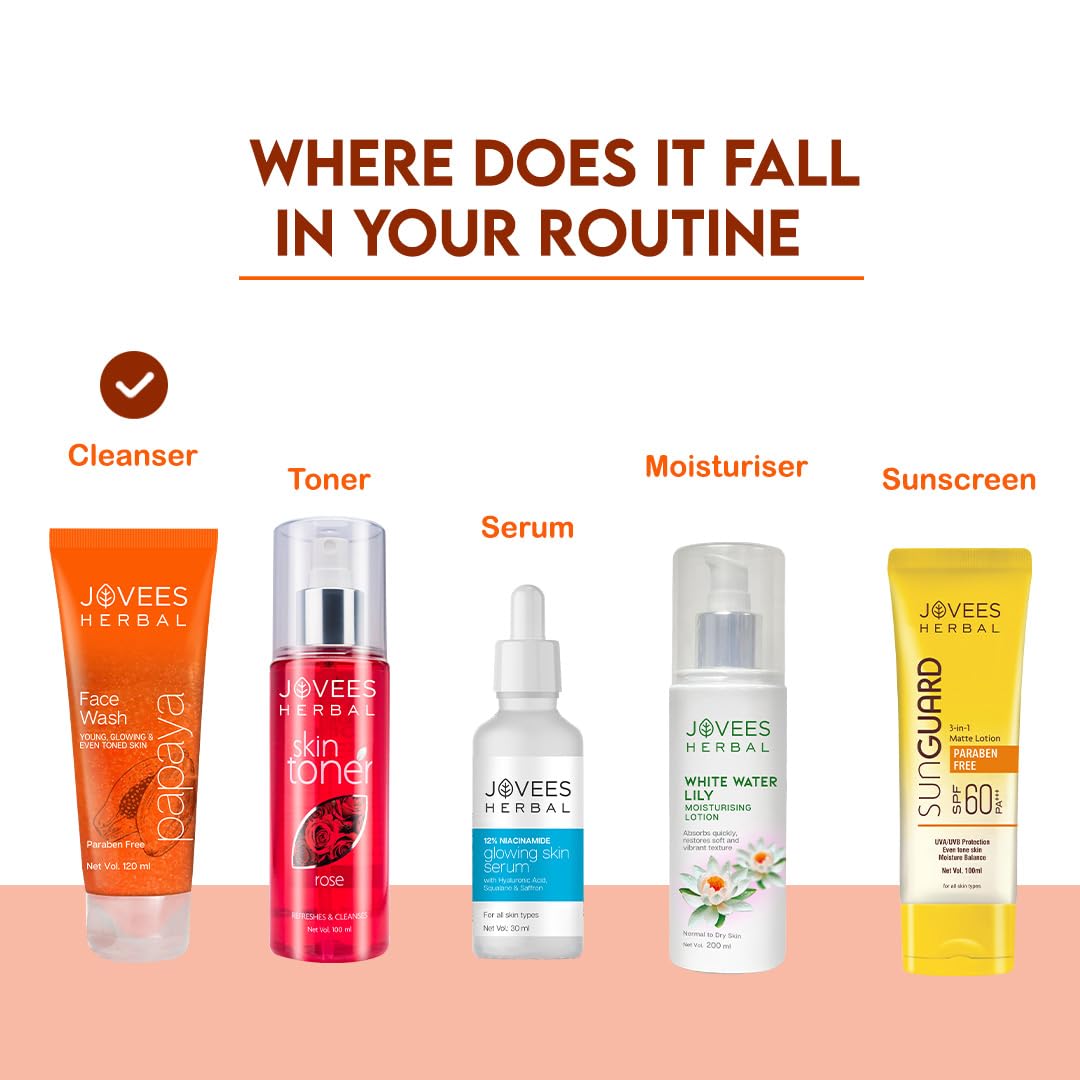 Jovees Herbal Papaya Face Wash For Glowing and Clear Skin with Papaya & Bilberry extract | Gentle Cleanser For Brightens Skin, Removes Pigmentation & Dark Spots | For All Skin Types | For Men & Women - 120ML - View 2 of 6