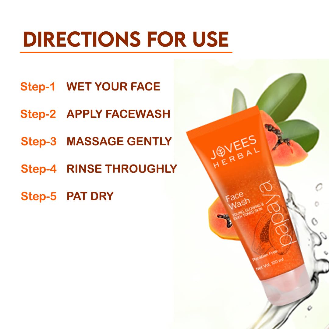 Jovees Herbal Papaya Face Wash For Glowing and Clear Skin with Papaya & Bilberry extract | Gentle Cleanser For Brightens Skin, Removes Pigmentation & Dark Spots | For All Skin Types | For Men & Women - 120ML - View 4 of 6