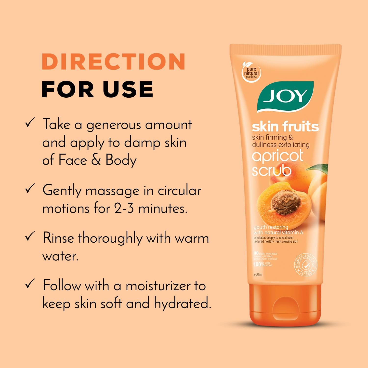 Joy Apricot & Walnut Face & Body Scrub for Blackheads Removal (200gm) | Exfoliating Scrub For All Skin Types | Removes Tan & Dead Skin | 100% Vegan & Gentle on Skin - View 2 of 5