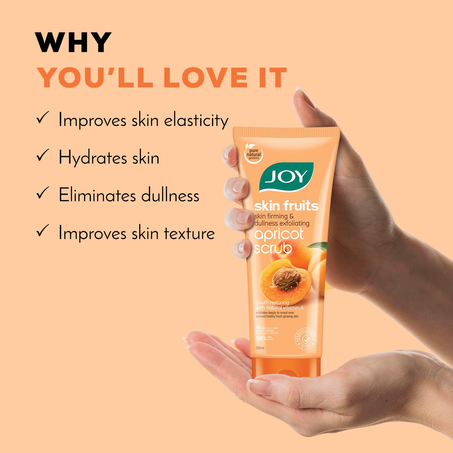 Joy Apricot & Walnut Face & Body Scrub for Blackheads Removal (200gm) | Exfoliating Scrub For All Skin Types | Removes Tan & Dead Skin | 100% Vegan & Gentle on Skin - View 3 of 5