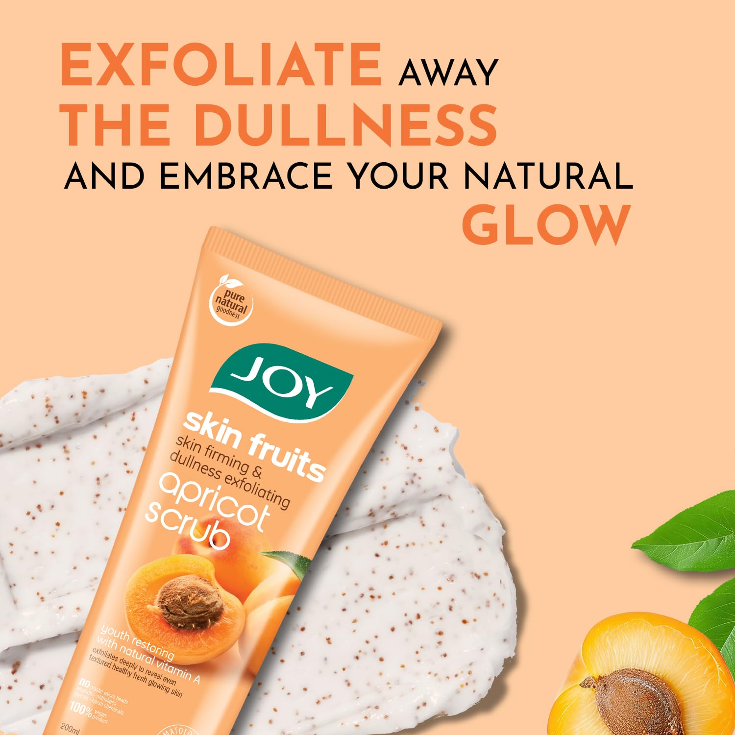Joy Apricot & Walnut Face & Body Scrub for Blackheads Removal (200gm) | Exfoliating Scrub For All Skin Types | Removes Tan & Dead Skin | 100% Vegan & Gentle on Skin - View 4 of 5