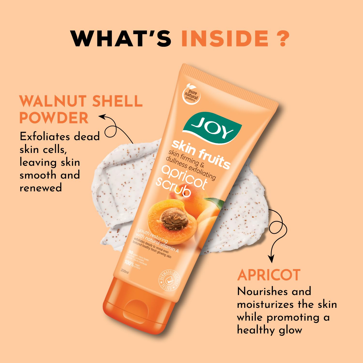 Joy Apricot & Walnut Face & Body Scrub for Blackheads Removal (200gm) | Exfoliating Scrub For All Skin Types | Removes Tan & Dead Skin | 100% Vegan & Gentle on Skin - View 5 of 5