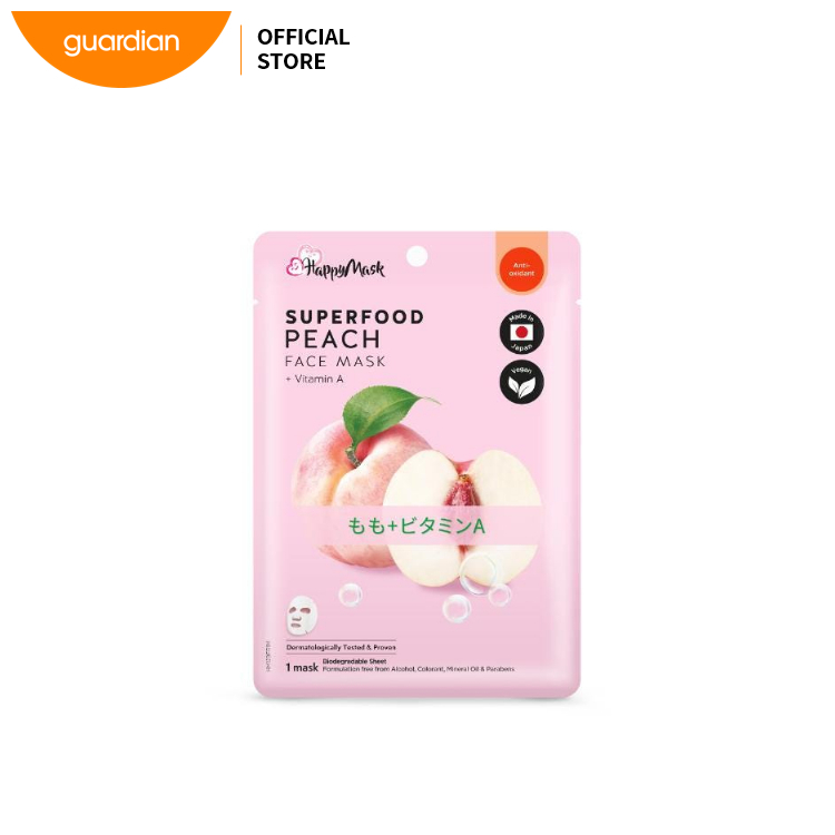 Happy Mask Superfood Yamanashi Peach & Vitamin A Face Mask – Hydrating, Brightening & Revitalizing Sheet Mask – 1 Sheet - View 2 of 3