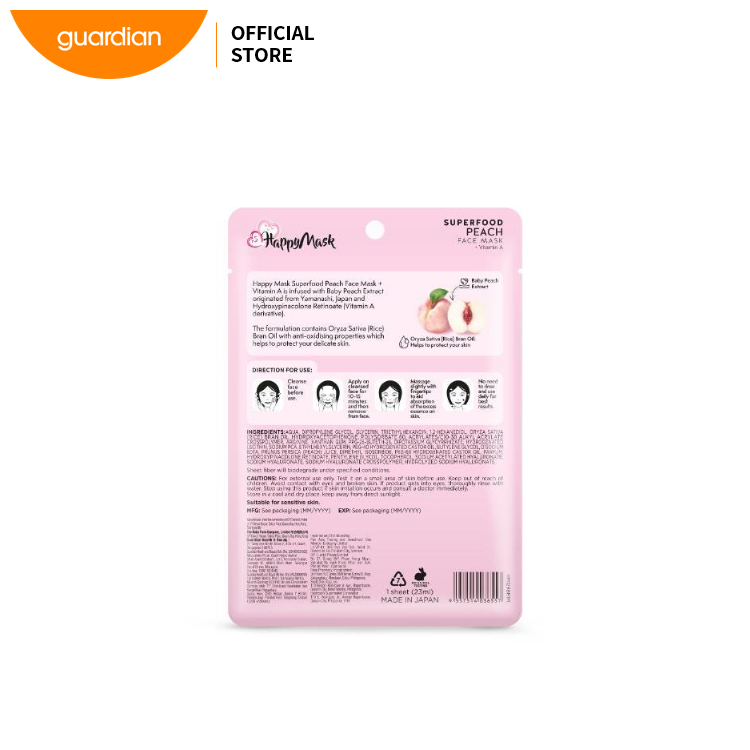 Happy Mask Superfood Yamanashi Peach & Vitamin A Face Mask – Hydrating, Brightening & Revitalizing Sheet Mask – 1 Sheet - View 3 of 3