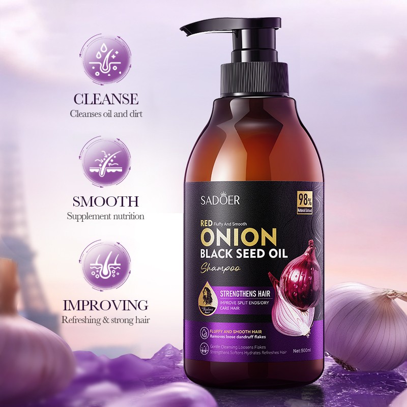 LK SADOER Red Onion Black Seed Oil Fluffy Shampoo Strengthens Hair Improve Split Ends Dry Care Hair 500ml(FROM MALAYSIA) - View 4 of 4