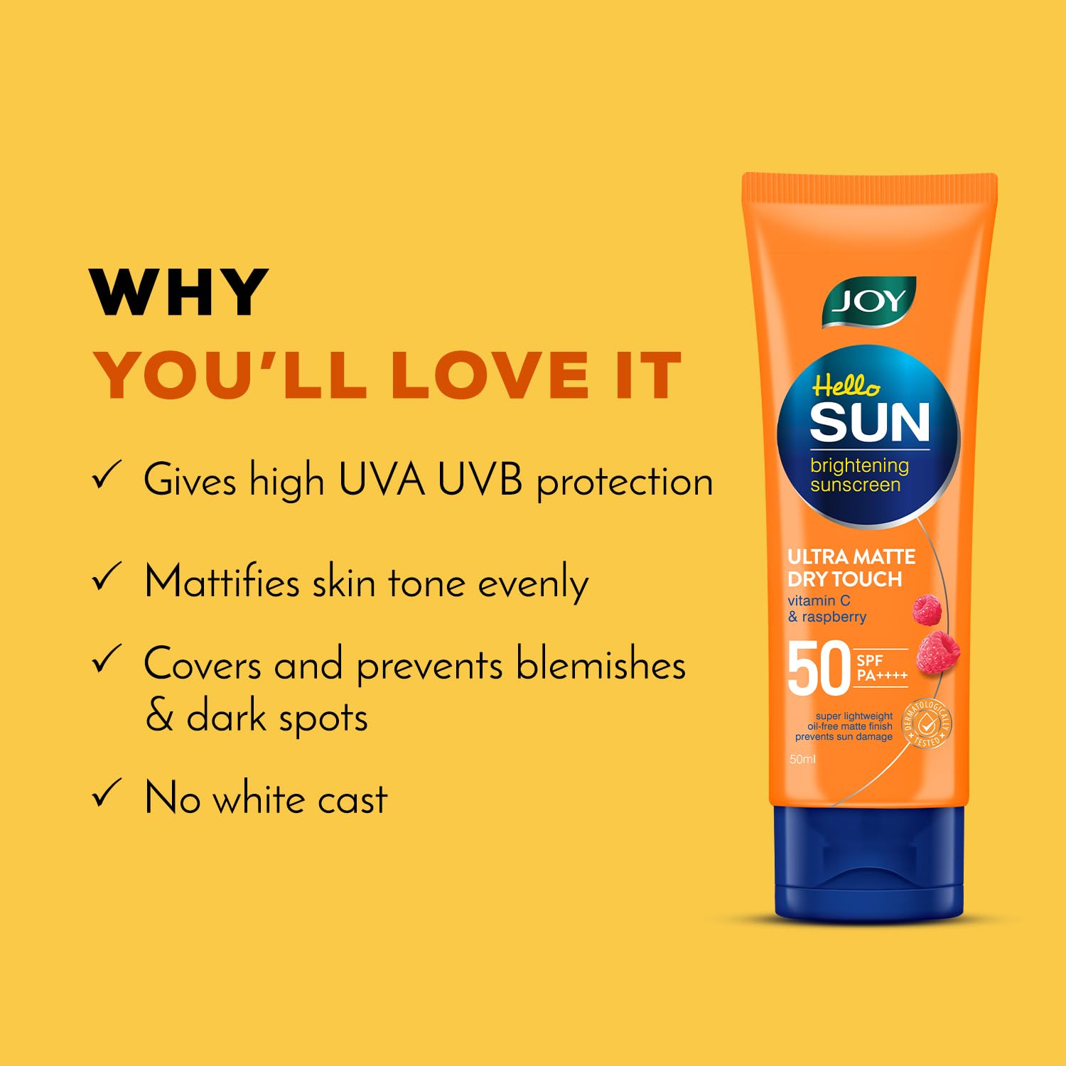 Joy SPF 50 PA++++ Matte Sunscreen for Oily Skin, 50ml | INVIVO Tested | Travel & Purse Size | Zero White Cast, Water Resistant Broad Spectrum Face Sunscreen for On-The-Go Use - View 3 of 6