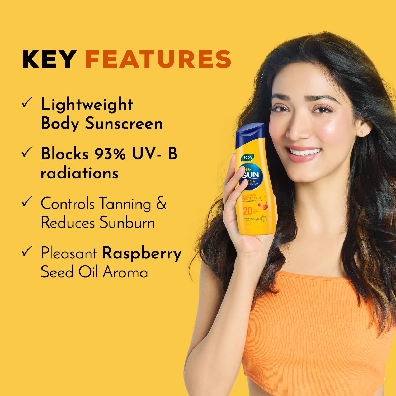 Joy Hello Sun Body Sunscreen Lotion SPF 20 PA++ (300ml x 2) INVIVO Tested, For Tan Control & Body Moisturization | Lightweight, Zero White Cast & Easy Absorption | For Normal to Oily Skin | - View 4 of 4