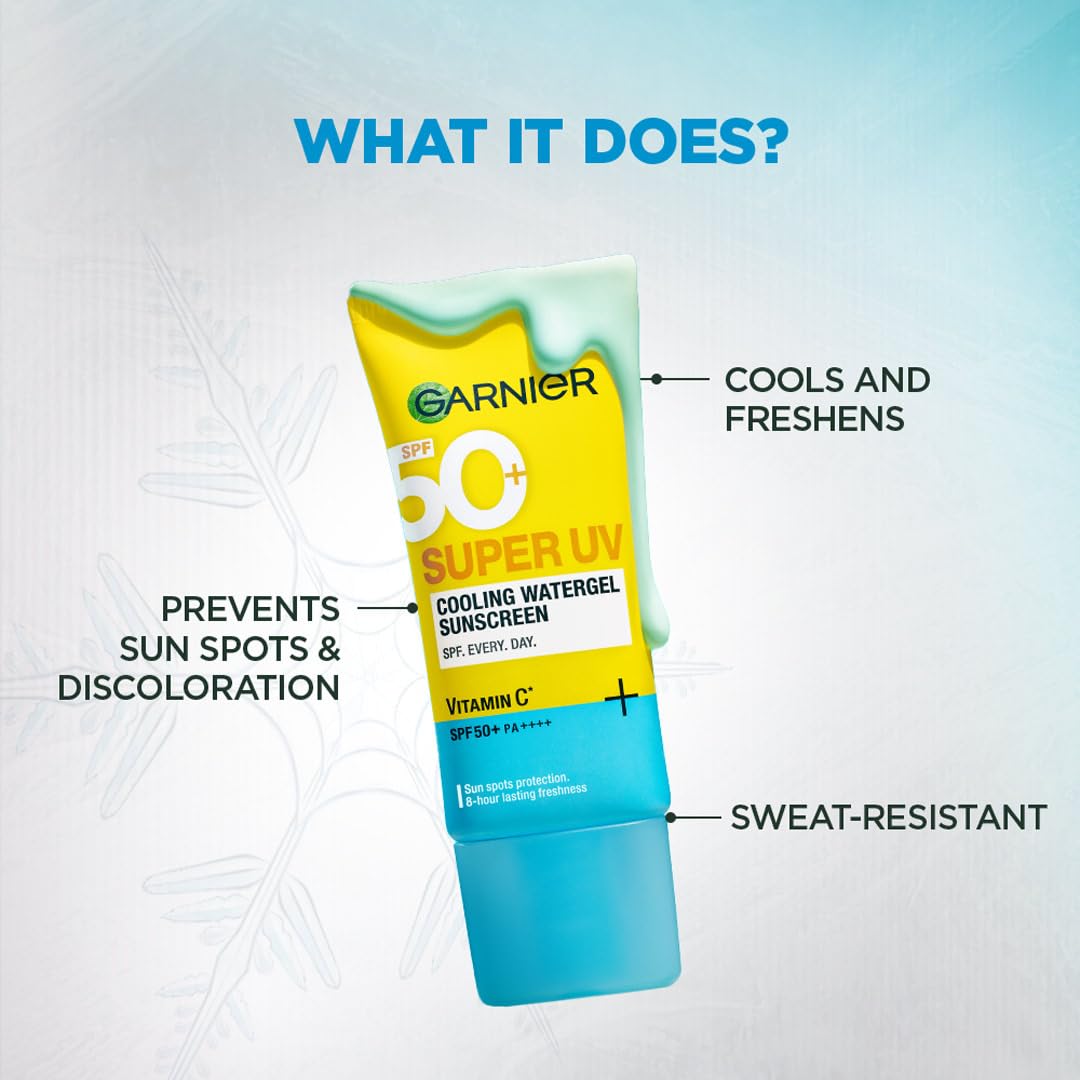 Garnier Super UV Cooling Watergel Sunscreen SPF 50 PA++++ | Instant Cooling & 8-hr freshness |Lightweight gel |No white cast |Suitable for oily dry sensitive & combination skin | For men & women,30ml - View 5 of 6