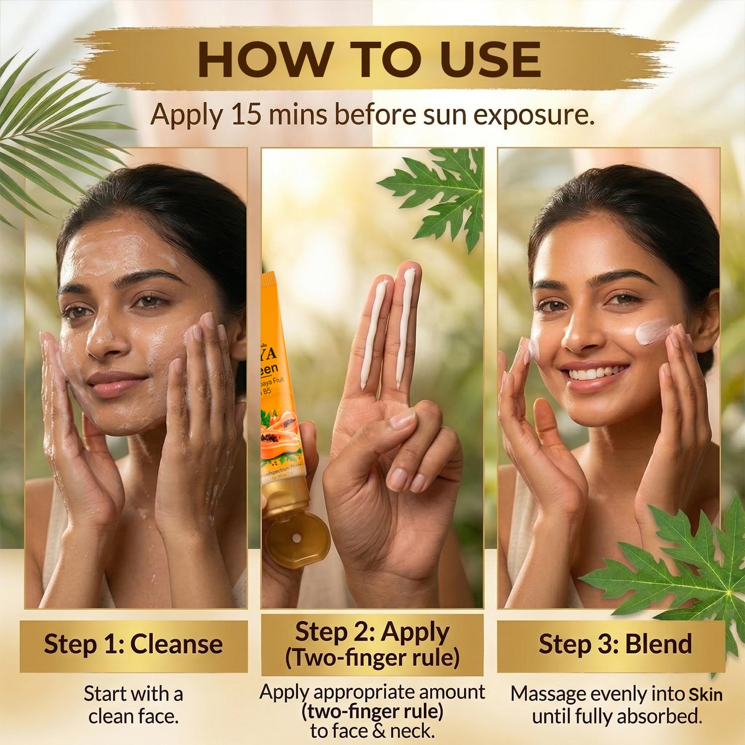 NutriGlow Naturals Papaya Sunscreen SPF 50 PA+++ | No White Cast, Non-Greasy | Broad Spectrum UVA/UVB & Blue Light Protection | With Niacinamide & Vitamin B5 | For Men & Women | All Skin Types | 100g - View 3 of 6
