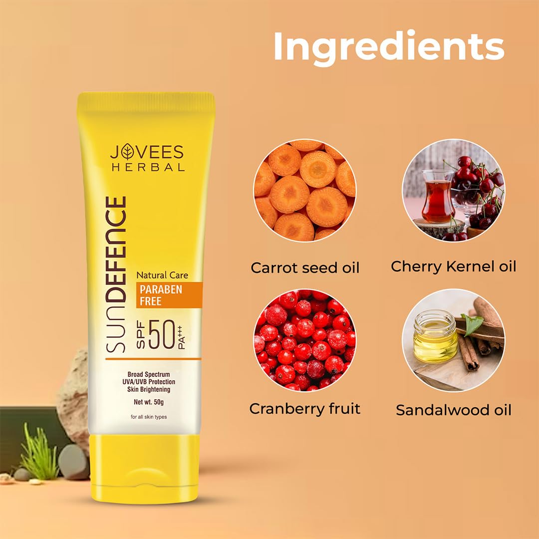 Jovees Herbal Sun Defence Sunscreen SPF 50 PA+++ Broad Spectrum For All Skin | Protection From UVA/UVB & Sun Damaged | Lightweight, Non Greasy & Quick Absorption Sunscreen For Men/Women 50g - View 2 of 5