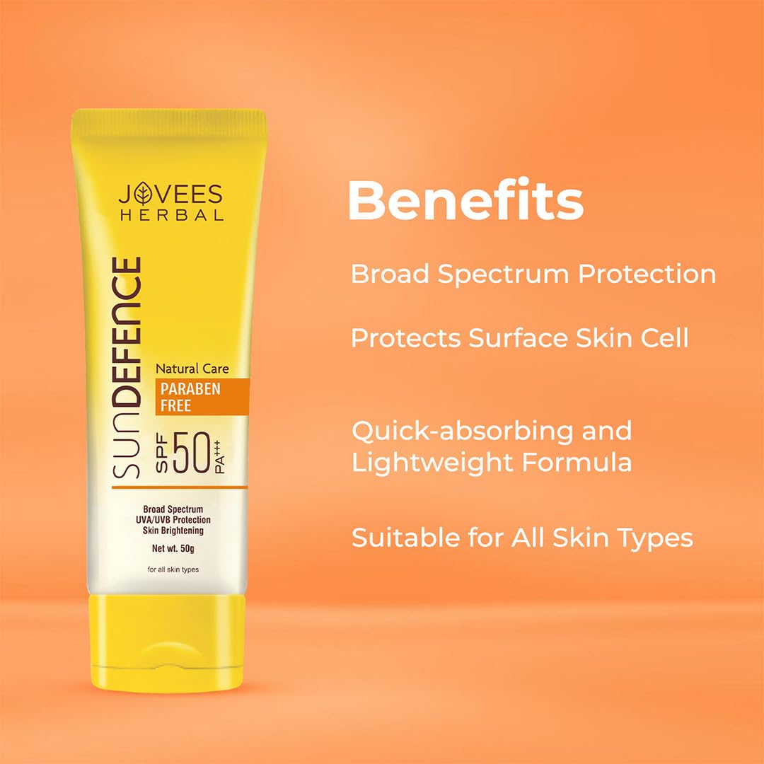 Jovees Herbal Sun Defence Sunscreen SPF 50 PA+++ Broad Spectrum For All Skin | Protection From UVA/UVB & Sun Damaged | Lightweight, Non Greasy & Quick Absorption Sunscreen For Men/Women 50g - View 3 of 5