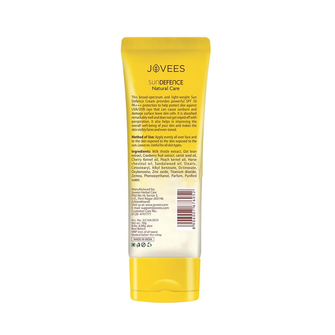 Jovees Herbal Sun Defence Sunscreen SPF 50 PA+++ Broad Spectrum For All Skin | Protection From UVA/UVB & Sun Damaged | Lightweight, Non Greasy & Quick Absorption Sunscreen For Men/Women 50g - View 5 of 5