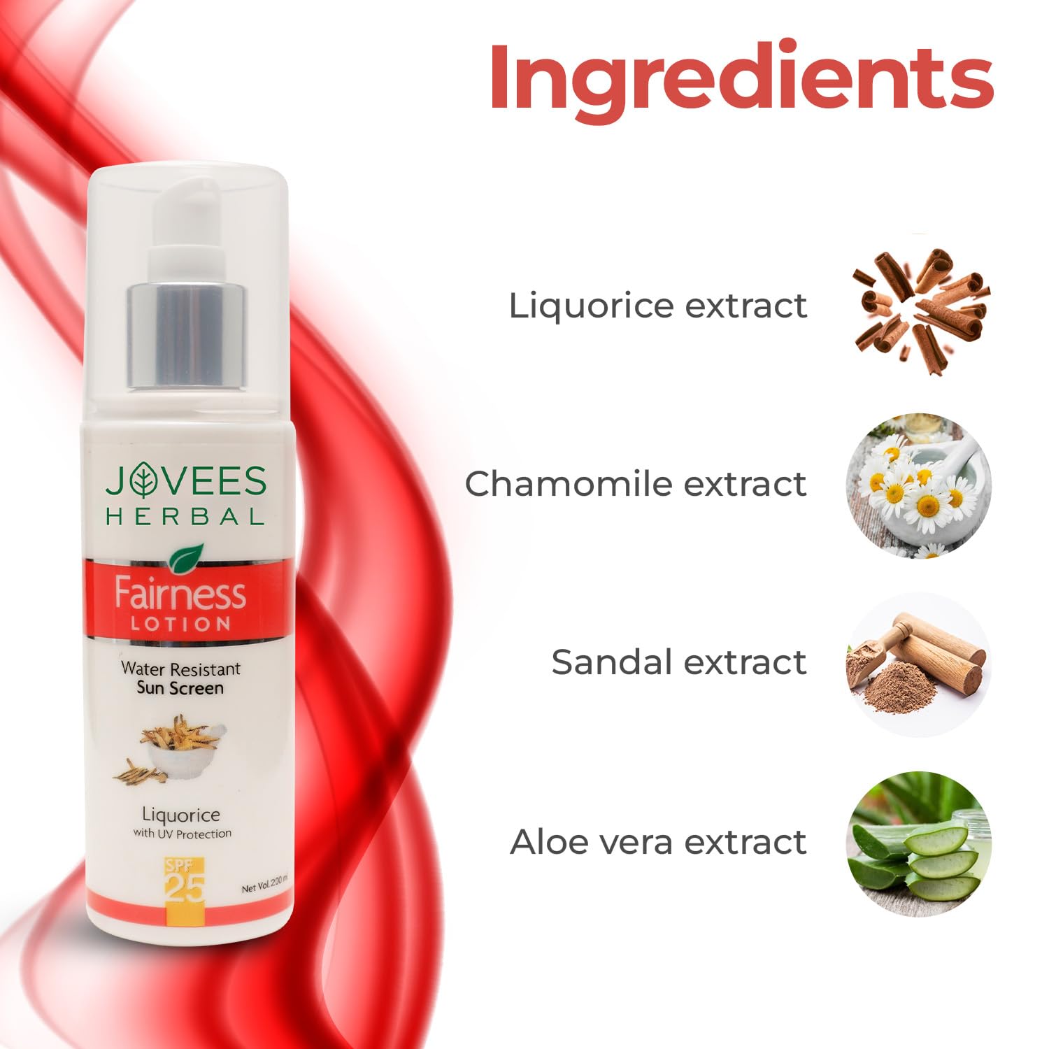 Jovees Herbal Sunscreen Fairness SPF 25 Lotion for Face | Oily & Sensitive Skin | Lightweight, Non-Greasy | UVA/UVB Protection, Prevents Tanning & Uneven Skin Tone |Sunscreen For Men/Women - 200ml - View 2 of 5