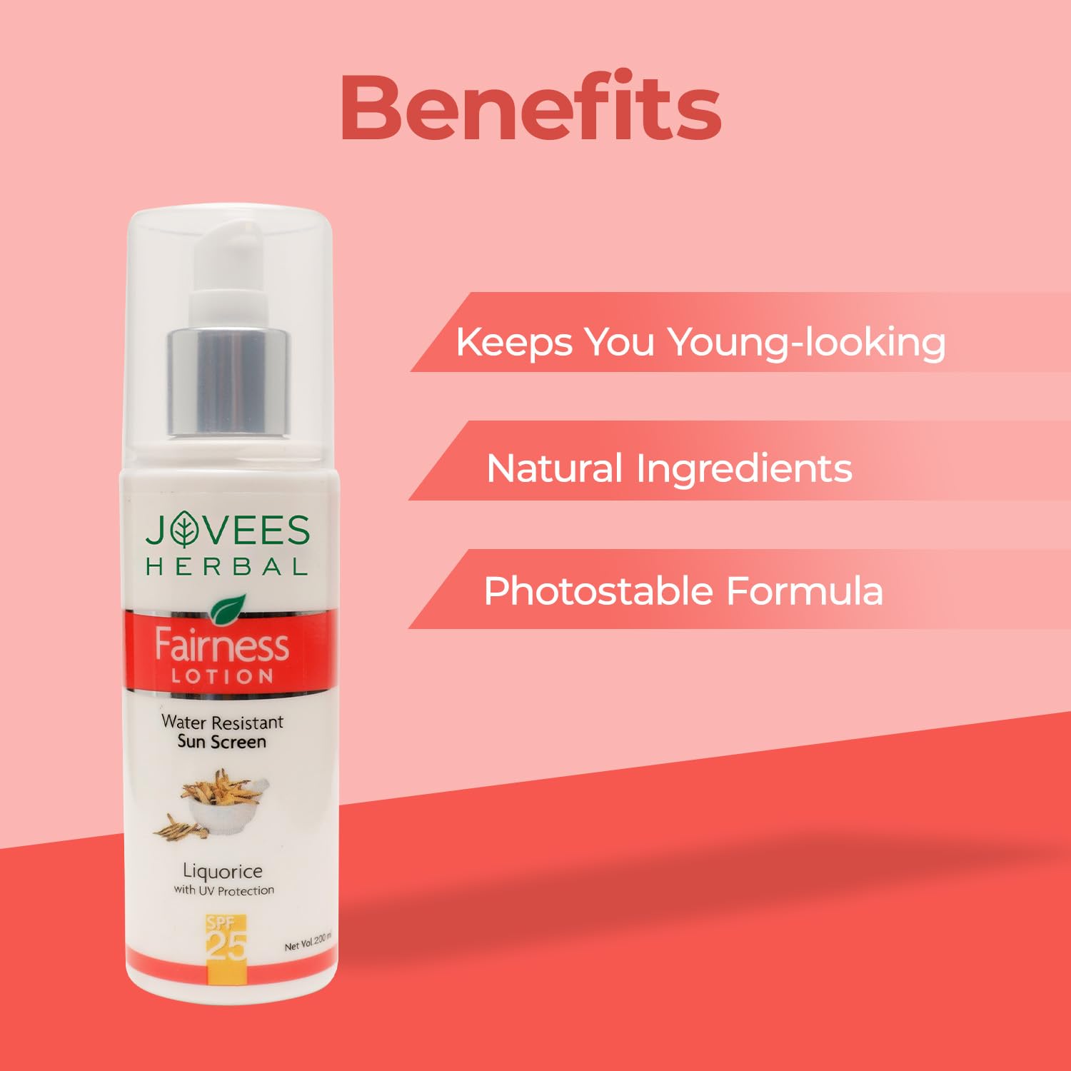 Jovees Herbal Sunscreen Fairness SPF 25 Lotion for Face | Oily & Sensitive Skin | Lightweight, Non-Greasy | UVA/UVB Protection, Prevents Tanning & Uneven Skin Tone |Sunscreen For Men/Women - 200ml - View 3 of 5
