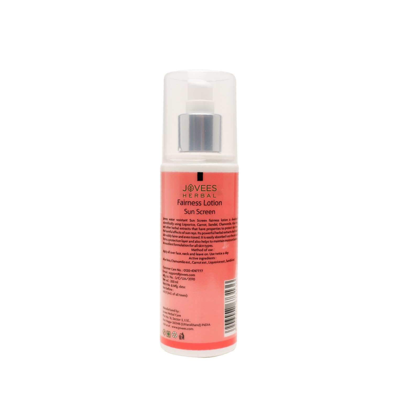 Jovees Herbal Sunscreen Fairness SPF 25 Lotion for Face | Oily & Sensitive Skin | Lightweight, Non-Greasy | UVA/UVB Protection, Prevents Tanning & Uneven Skin Tone |Sunscreen For Men/Women - 200ml - View 5 of 5