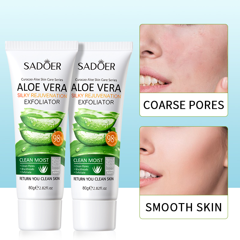 ROREC SADOER Aloe Vera Silky Rejuvenation Exfoliator – Hydrating Brightening Peeling Gel Scrub, Removes Dead Skin, Smooths Texture, Softens, Moisturizes, Gentle, Skin-Friendly, Face & Body, 80g, Refreshing, Nourishing - View 2 of 3