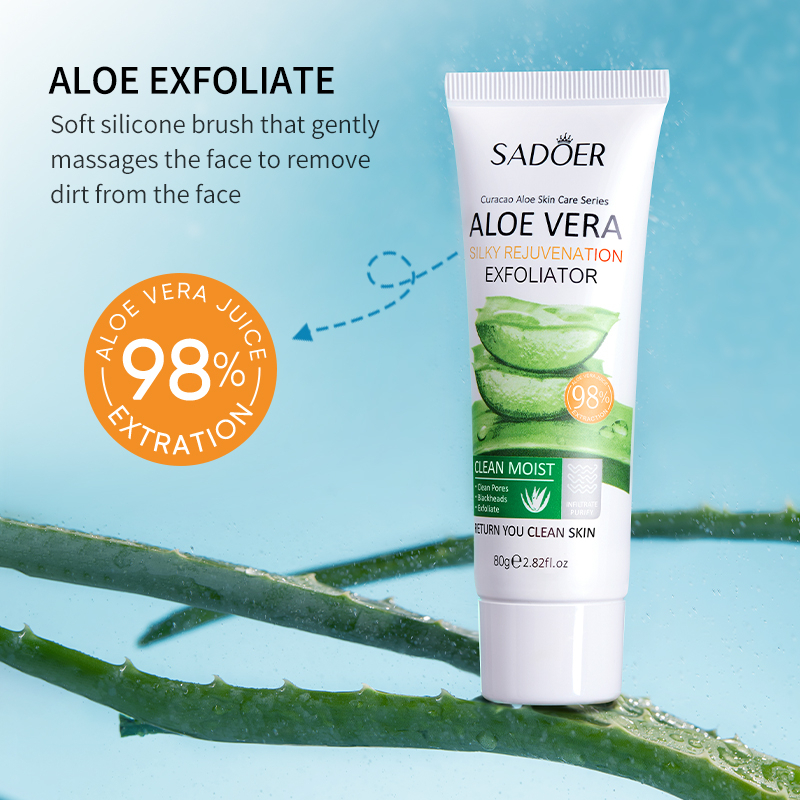 ROREC SADOER Aloe Vera Silky Rejuvenation Exfoliator – Hydrating Brightening Peeling Gel Scrub, Removes Dead Skin, Smooths Texture, Softens, Moisturizes, Gentle, Skin-Friendly, Face & Body, 80g, Refreshing, Nourishing - View 3 of 3