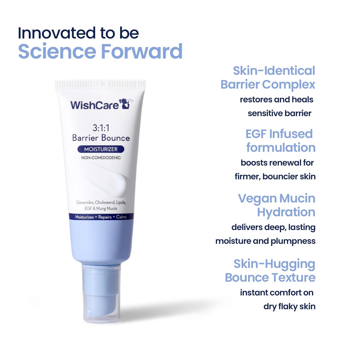 WishCare 3:1:1 Barrier Bounce Moisturizer Cream for Face | Barrier Repair Moisturizer With Ceramides, EGF & Mung Mucin | Repairs Skin Barrier, Calms & Soothes | For Dry Skin, Oily & Combination Skin | For Men and Women | 50ml - View 2 of 5
