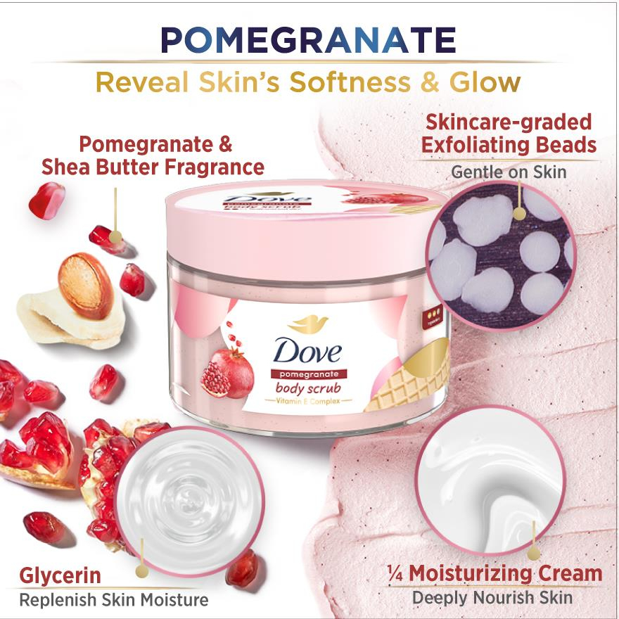 Dove Body Scrub Pomegranate Seeds and Shea Butter Exfoliating Polish Hydrating Smoothing Gentle Skin Care Moisturizing Cream Body Treatment for Soft Glowing Skin All Skin Types - View 2 of 3