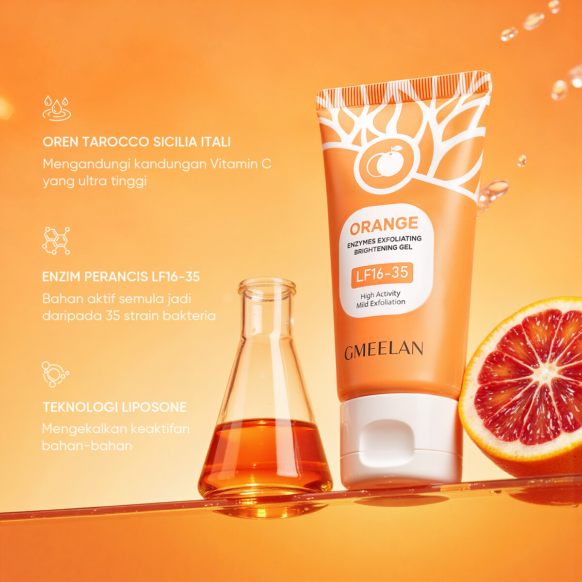 GMEELAN Orange Enzymes Exfoliating Brightening Gel 50g Vitamin C French Enzymes Blood Orange Jojoba Oil Plant Fibre Fast Exfoliation Blackhead Removal Acne Control Pore Refining Skin Care - Related product