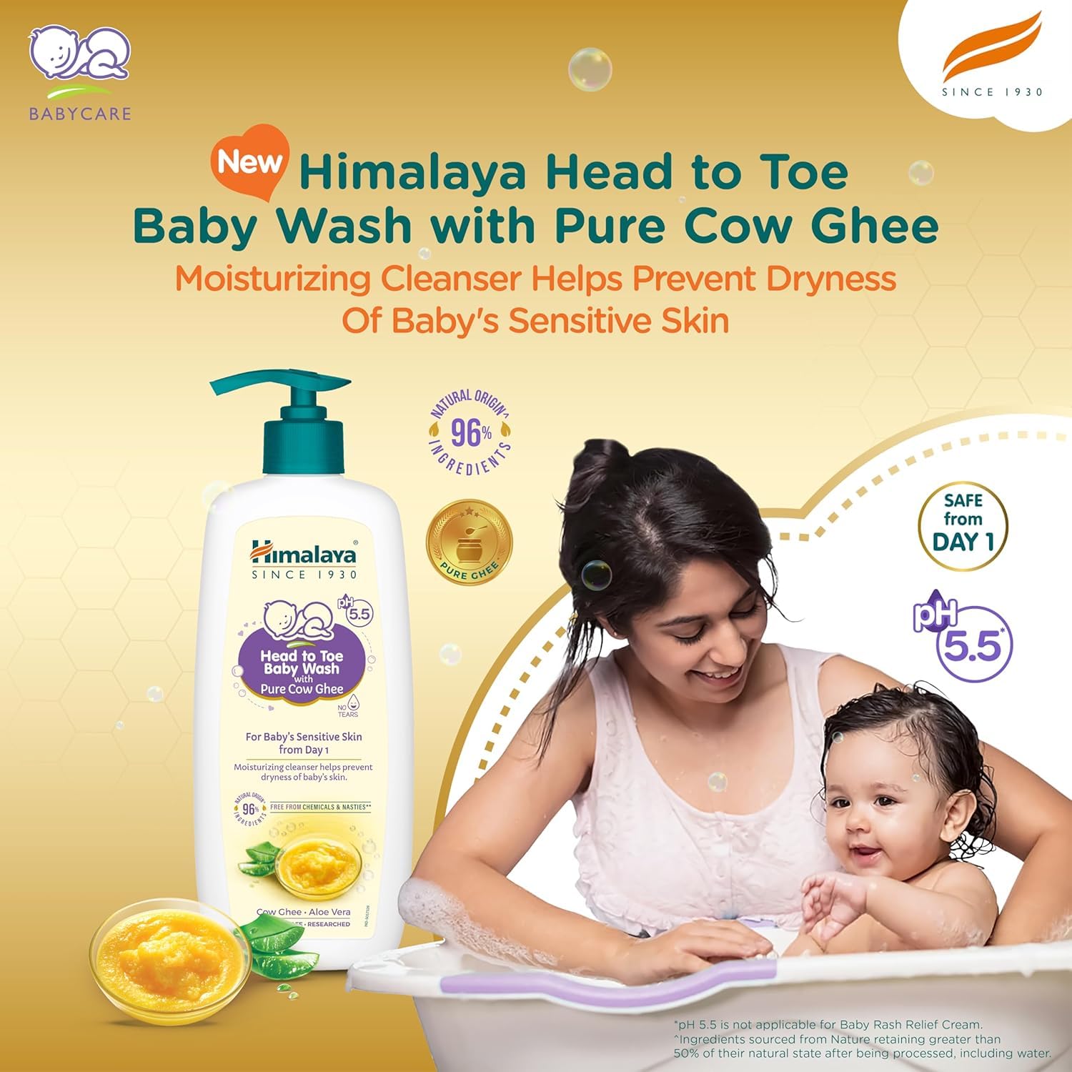 Himalaya Head to Toe Baby Wash with Pure Cow Ghee 400ml | ph 5.5 | Aloe vera | Soap free | Safe for newborns | For baby's sensitive skin from day 1 | No Parabens | No Phthalates | No Sulphates | Pediatrician evaluated - View 7 of 7