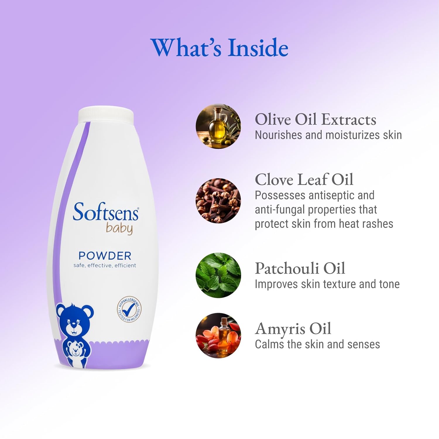 Softsens Baby Powder 400g + 200g | Ideal For New Borns and Infants | Mild Scent with Clove Leaf Oil | Absorbs Excess Moisture, Reduces Chafing | Dermatalogically Tested & Paraben, SLS & SLES Free - View 5 of 5