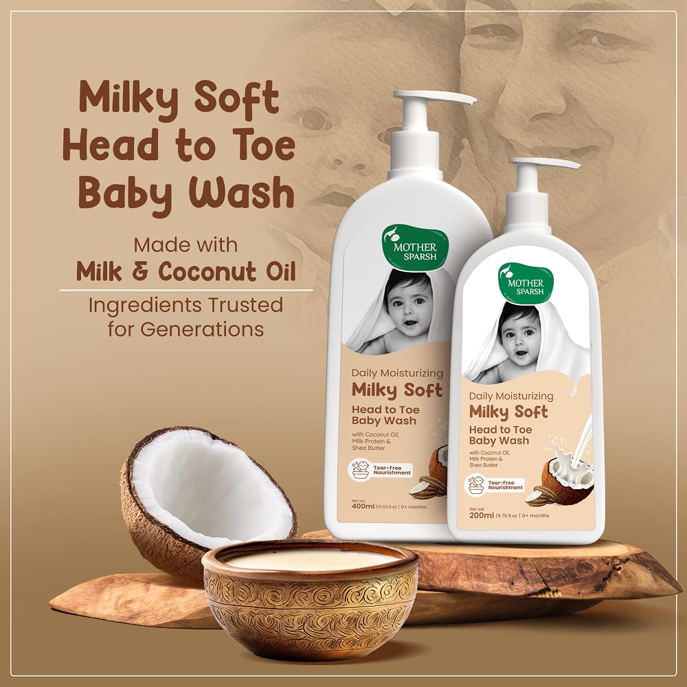 Mother Sparsh Milky Soft Head to Toe Baby Wash & Baby Shampoo-400ml with Milk Protein & Shea Butter | Ph balanced & Paraben free 2 in 1 Moisturizing Natural Baby Body Wash & Shampoo - View 3 of 5