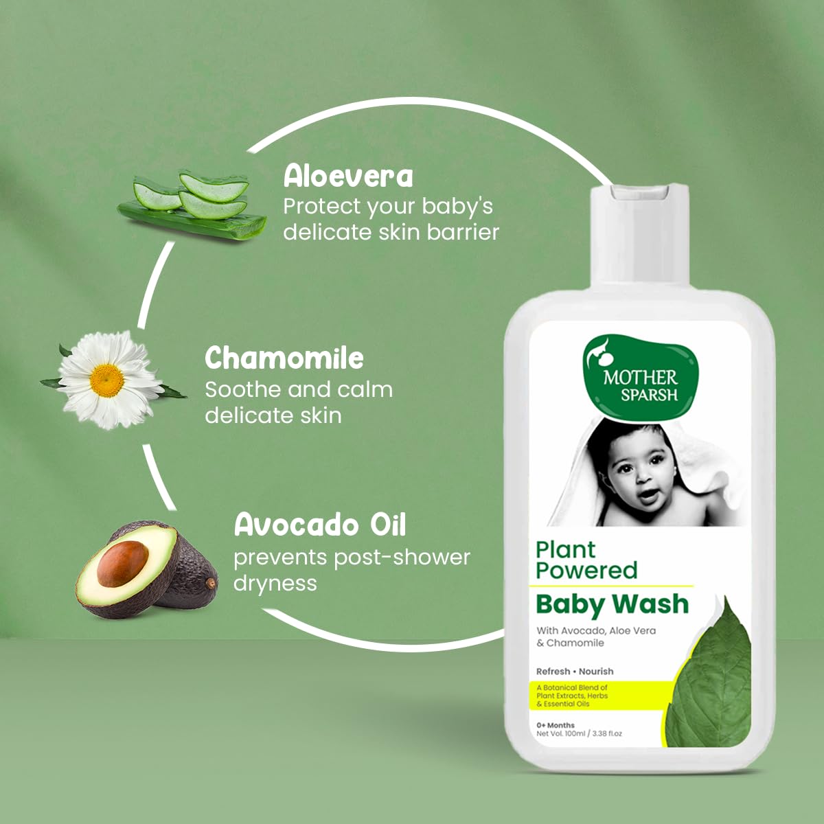 Mother Sparsh Plant Powered Natural Hydrating Baby Wash With Avacado Oil & Coconut - 100 ml - View 3 of 5