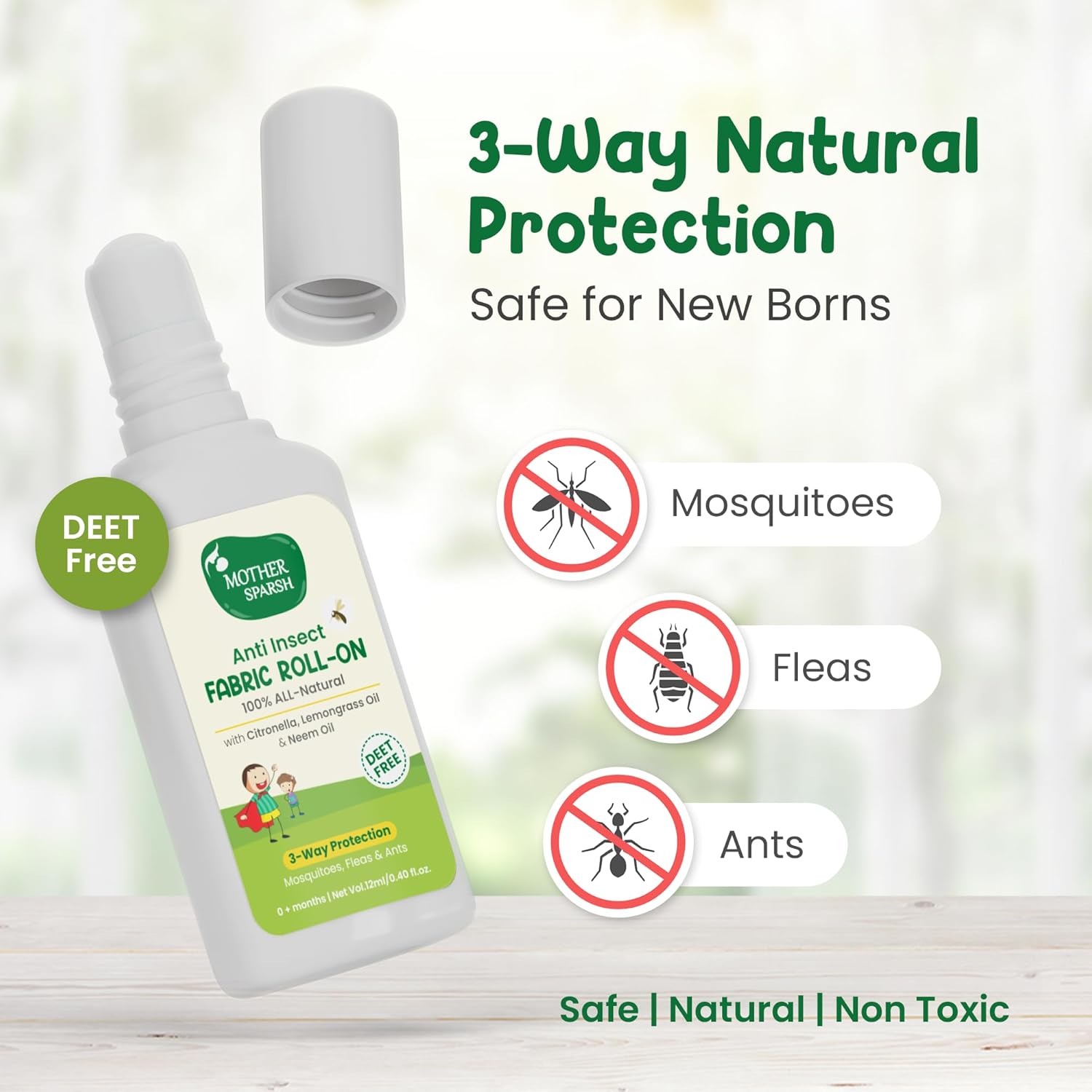 Mother Sparsh Natural Mosquito Repellent Fabric Roll-on for Babies, 3-Way Protection from Mosquitoes, Fleas and Ants (12ml, Pack of 2) - View 4 of 6