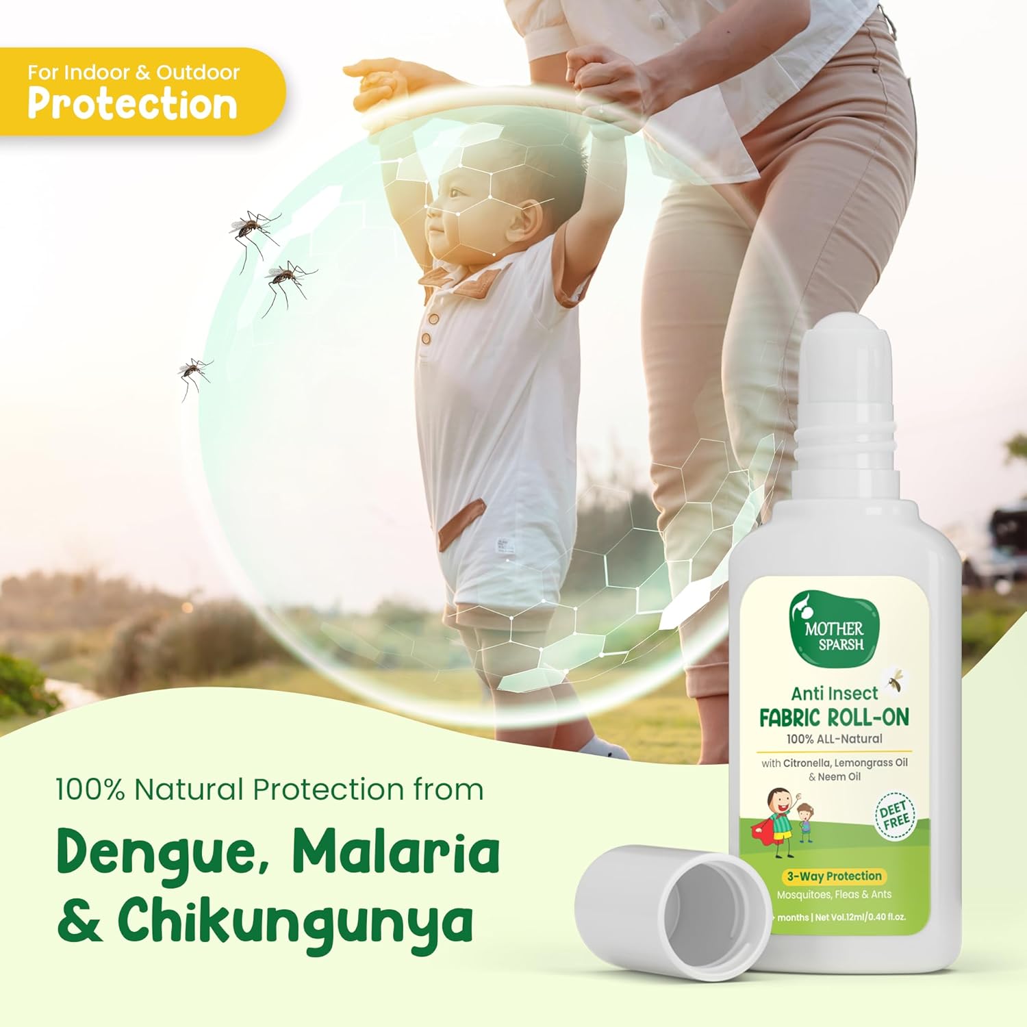 Mother Sparsh Natural Mosquito Repellent Fabric Roll-on for Babies, 3-Way Protection from Mosquitoes, Fleas and Ants (12ml, Pack of 2) - View 5 of 6
