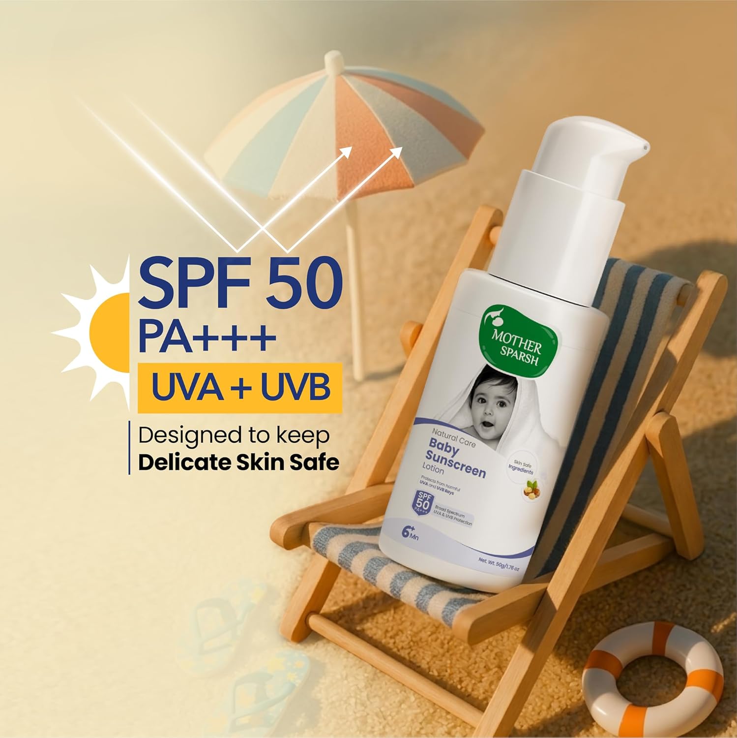 Mother Sparsh Natural Care Baby Sunscreen, SPF 50 PA+++, 50g | Sunscreen for Babies | Broad Spectrum, UVA & UVB Protection | Suitable for Babies 6+ Months - View 4 of 4