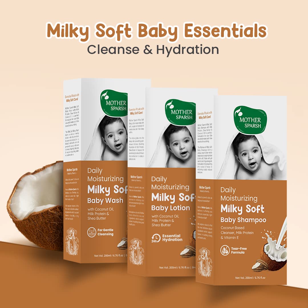 Mother Sparsh Milky Baby Wash & Milky Baby Shampoo | Tear Free Formula With Milk Protein & Coconut | 200ml Each - View 2 of 6