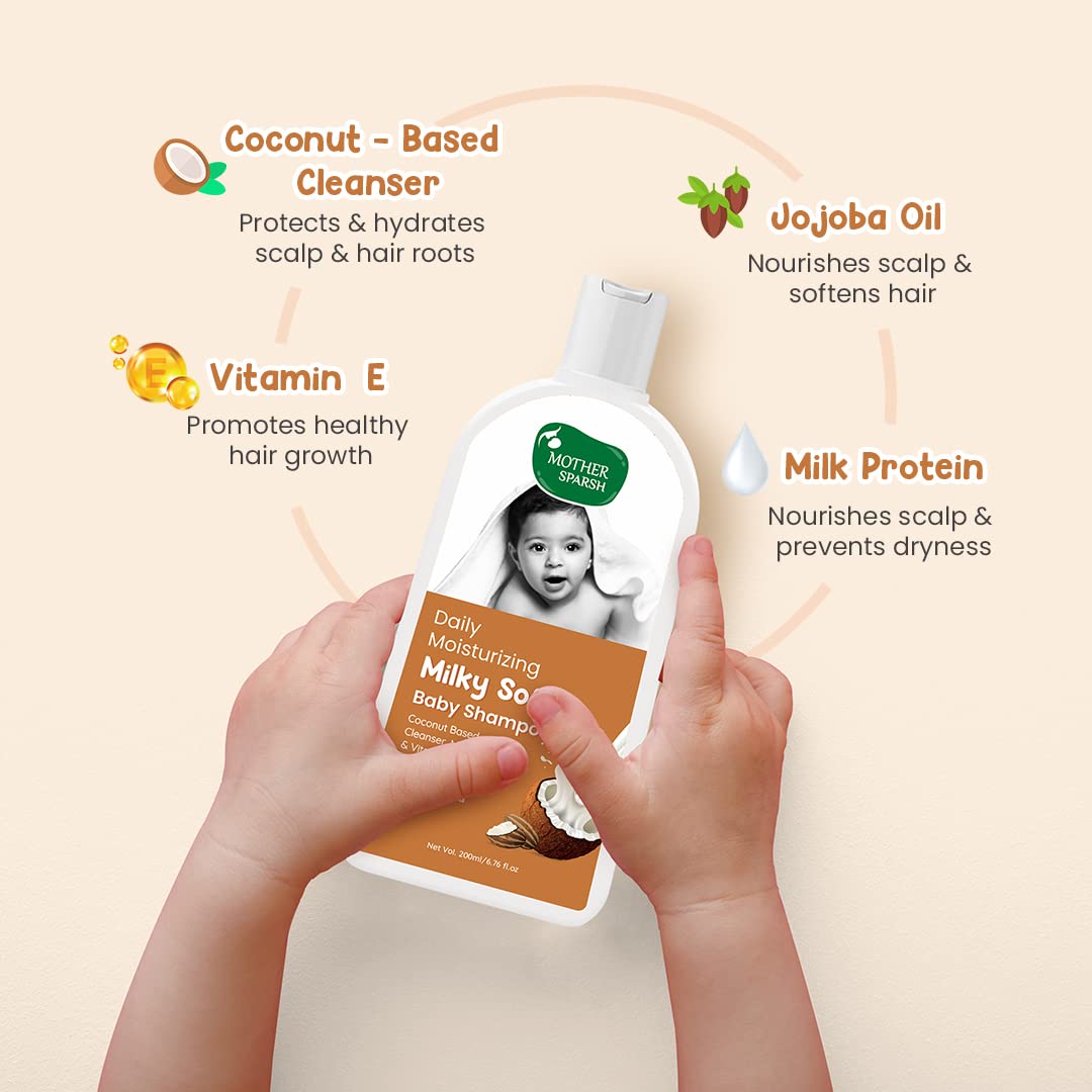 Mother Sparsh Milky Baby Wash & Milky Baby Shampoo | Tear Free Formula With Milk Protein & Coconut | 200ml Each - View 3 of 6