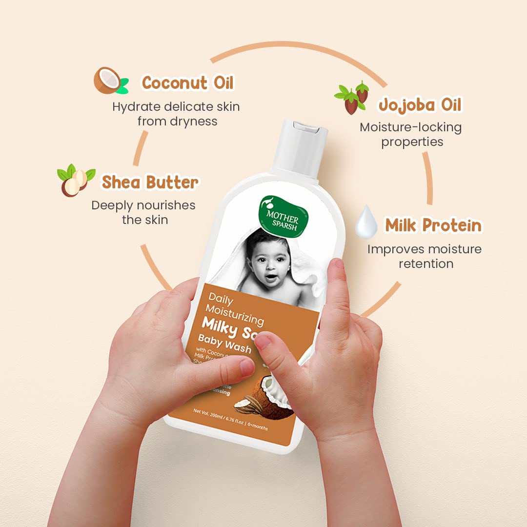 Mother Sparsh Milky Baby Wash & Milky Baby Shampoo | Tear Free Formula With Milk Protein & Coconut | 200ml Each - View 4 of 6