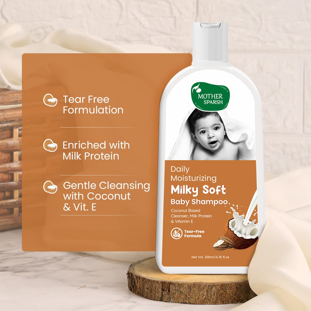 Mother Sparsh Milky Baby Wash & Milky Baby Shampoo | Tear Free Formula With Milk Protein & Coconut | 200ml Each - View 5 of 6